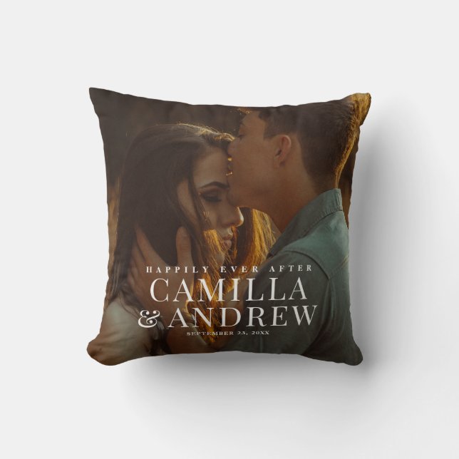 Happily Ever After Wedding Couples Photo Cushion (Front)