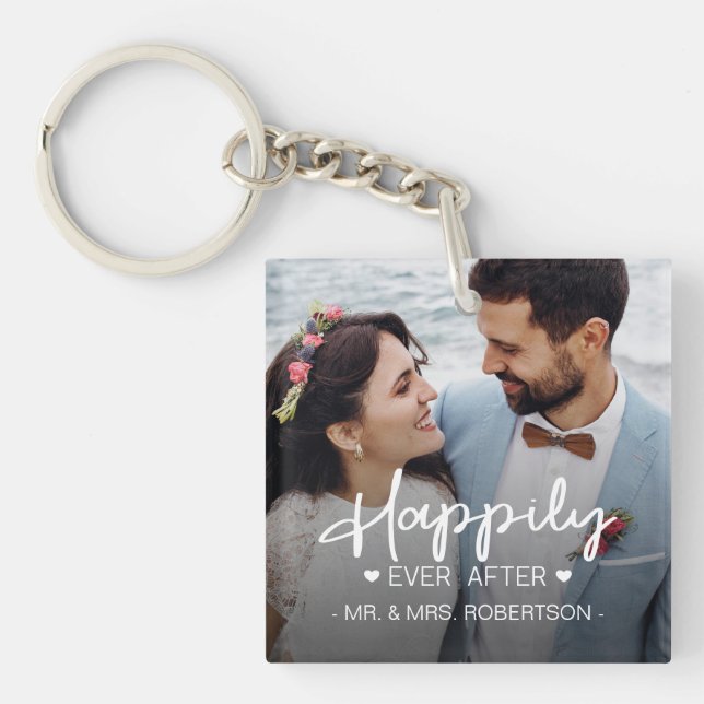 Happily ever after wedding custom photo key ring (Front)