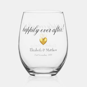 Happily Ever After Wedding day keepsake Stemless Wine Glass