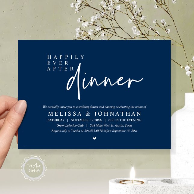 Happily Ever After Wedding Dinner Dancing Party Invitation (Happily Ever After Party, Modern Wedding Dinner Dancing Party Invitation Card, PDF, Navy Blue)