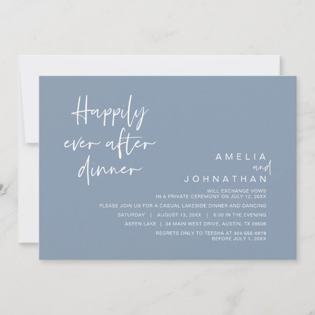Happily Ever After Wedding Dinner, Dusty Blue Invitation (Front)