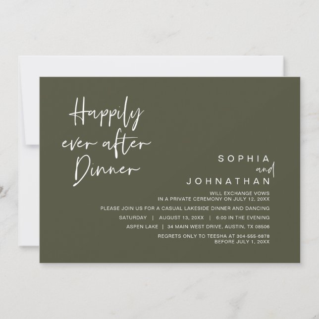 Happily Ever After Wedding Dinner, Olive Green Invitation (Front)