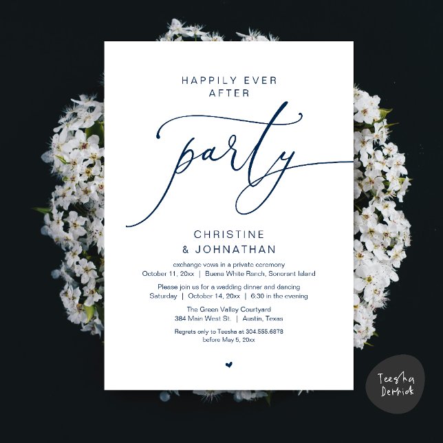 Happily Ever After Wedding Dinner Party Dancing Invitation (Happily Ever After Romantic Wedding Dinner Party Dancing Modern Clean Invites Card PDF Navy Blue)