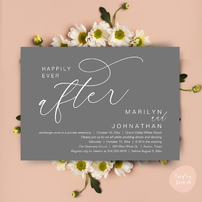 Happily Ever After Wedding Dinner Party Dancing Invitation (Romantic Happily Ever After Wedding Dinner Party Lunch Brunch Invitation PDF Card Dark Grey)