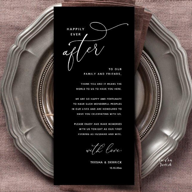 Happily Ever After Wedding Dinner Thank You Card (Welcome and Thanks, Happily Ever After Modern Wedding Dinner Thank You Card in Classy Black White)