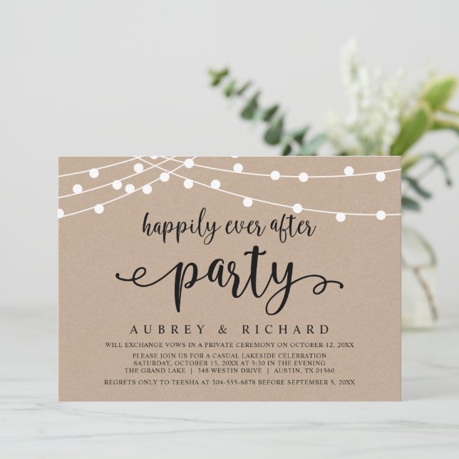Happily Ever After Wedding Elopement Casual Party Invitation (Standing Front)
