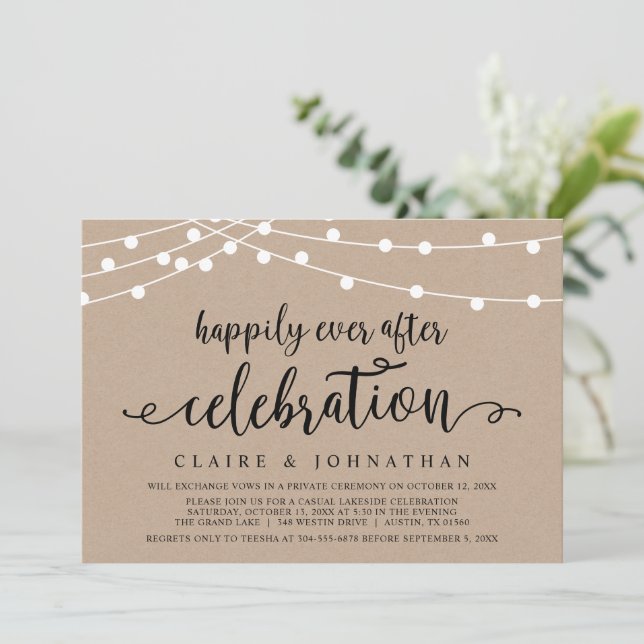 Happily Ever After Wedding Elopement Celebration Invitation (Standing Front)