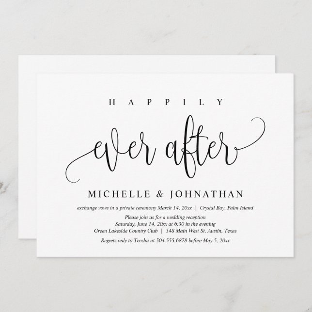 Happily Ever After, Wedding Elopement Celebration Invitation (Front/Back)