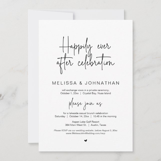 Happily Ever After Wedding Elopement Celebration Invitation (Front)
