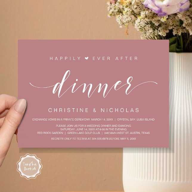 Happily ever After, Wedding Elopement Dinner Invitation (Happily ever After Dinner Invitation Card, Wedding Elopement Invites, PDF, Modern, Dusty Rose Pink)