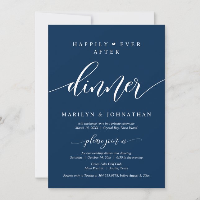 Happily Ever After Wedding Elopement Dinner Party Invitation (Front)