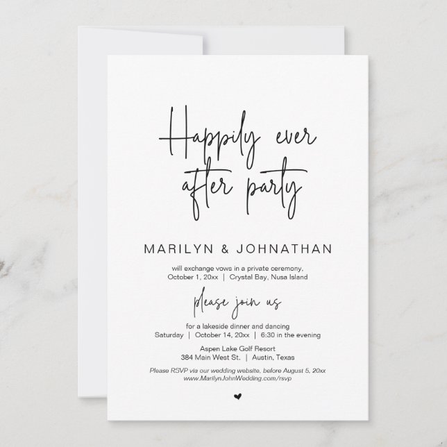 Happily Ever After Wedding Elopement Dinner Party Invitation (Front)