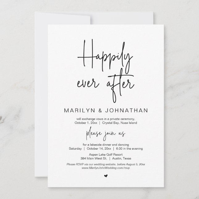 Happily Ever After, Wedding Elopement Dinner Party Invitation (Front)