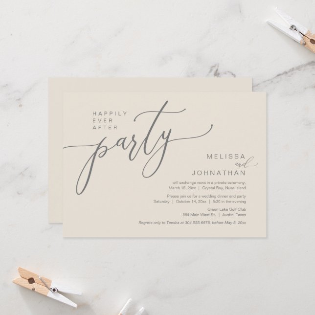 Happily Ever After Wedding Elopement Dinner Party Invitation (Front/Back In Situ)