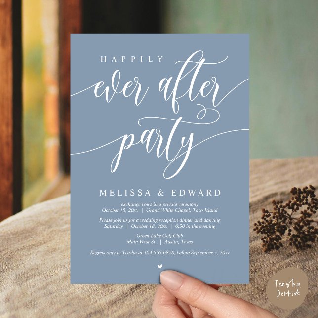 Happily Ever After Wedding Elopement Dinner Party  Invitation (Wedding Happily Ever After Party Dinner Brunch Elopement Invitation Card, PDF, Dusty Blue)