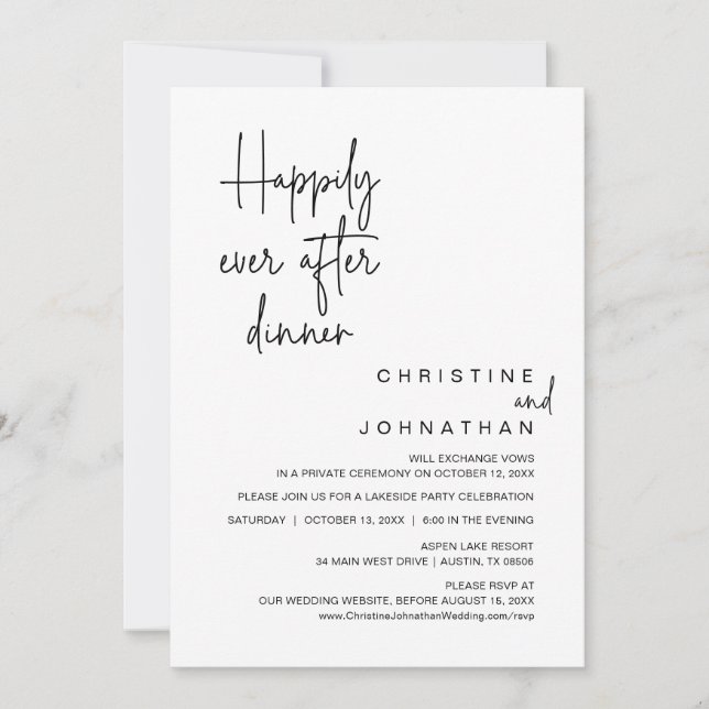Happily Ever After Wedding Elopement Dinner Party Invitation (Front)