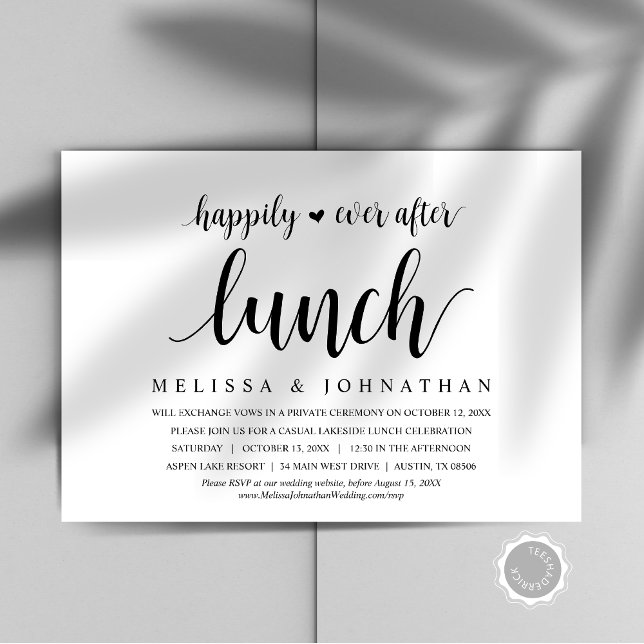 Happily Ever After Wedding Elopement Lunch Invitation (Happily Ever After Wedding Elopement Lunch Celebration Invitation Card, Downloadable, Modern Rustic)