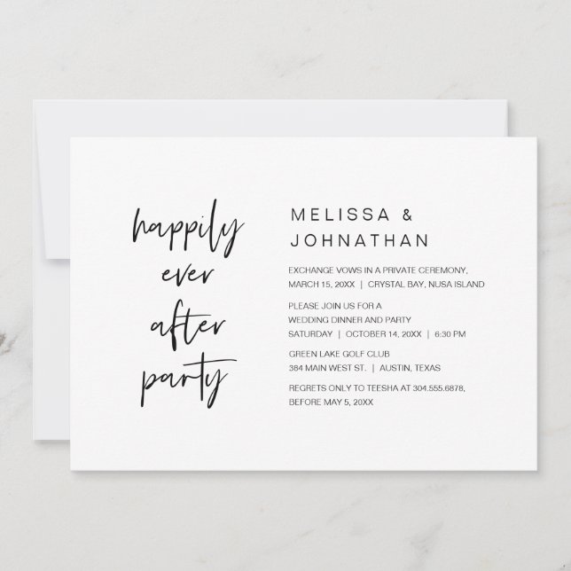 Happily Ever After, Wedding Elopement Party Dinner Invitation (Front)