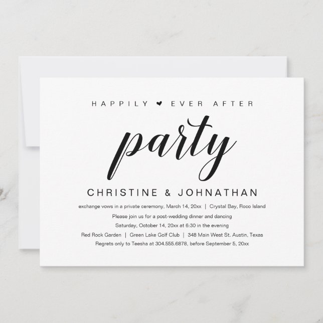 Happily Ever After, Wedding Elopement Party Invita Invitation (Front)