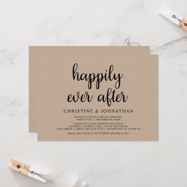 Happily Ever After Wedding Elopement Party Invitat Invitation (Front/Back In Situ)