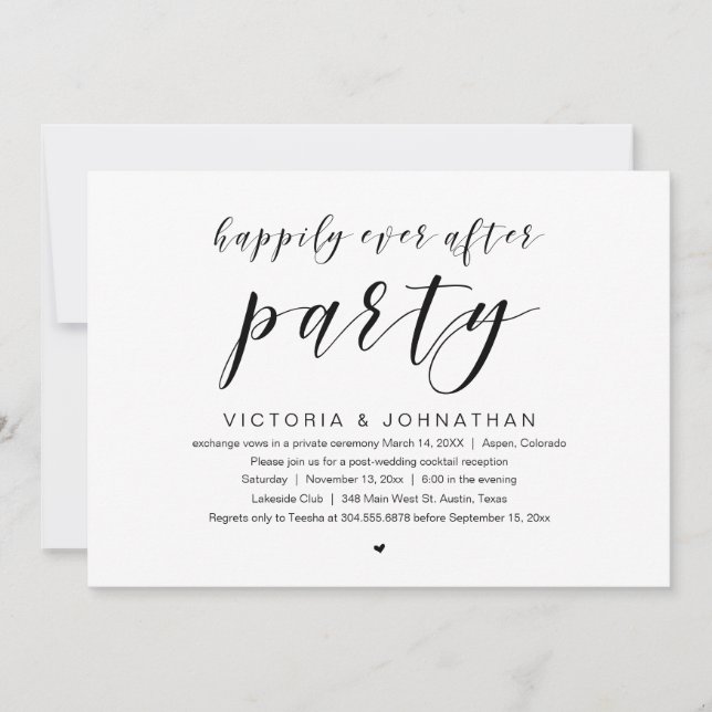 Happily ever after, Wedding Elopement Party Invitation (Front)