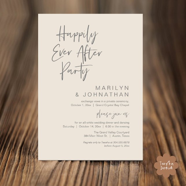 Happily Ever After, Wedding Elopement Party Invitation (Happily Ever After Party Invitation Card PDF Modern Wedding Dinner Dancing Classy Cream Grey)