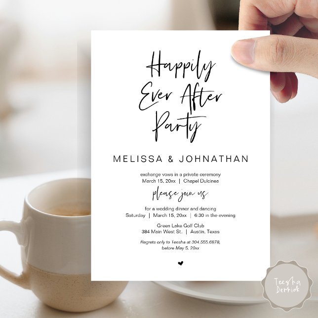 Happily Ever After, Wedding Elopement Party Invitation (Happily Ever After Party, Wedding Dinner and Dancing Invitation Card, PDF, in Black and White)