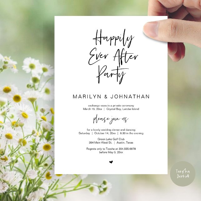 Happily Ever After, Wedding Elopement Party Invitation (Happily Ever After, Wedding Elopement Modern Summer Party Invitation Card, PDF, in Black White)