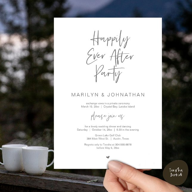 Happily Ever After, Wedding Elopement Party Invitation (Happily Ever After, Wedding Elopement Modern Summer Party Invitation Card, PDF, in Dark Grey)