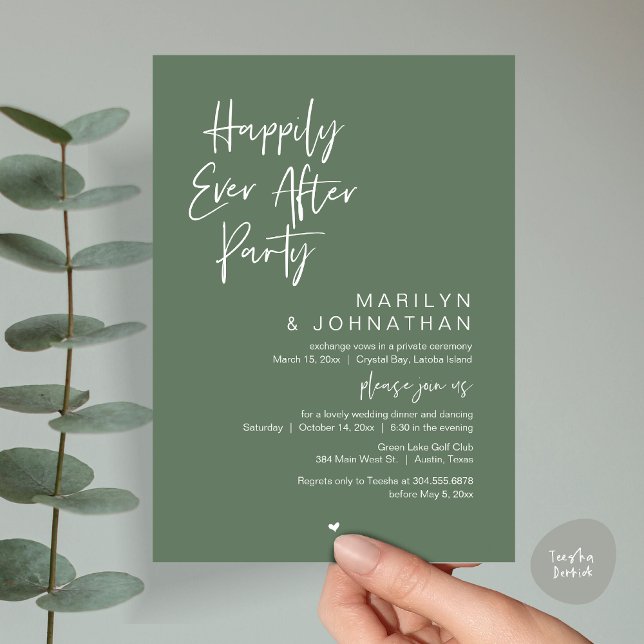 Happily Ever After, Wedding Elopement Party Invitation (Happily Ever After, Wedding Elopement Modern Summer Party Invitation Card, PDF, in Forest Sage Green)