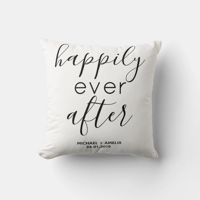 Happily ever after wedding heirloom template names cushion (Front)