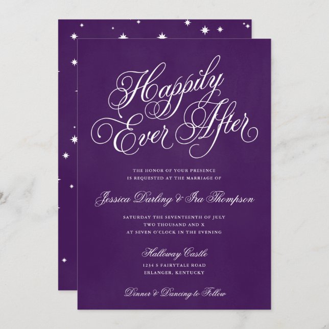 Happily Ever After Wedding Invitation Royal Purple (Front/Back)