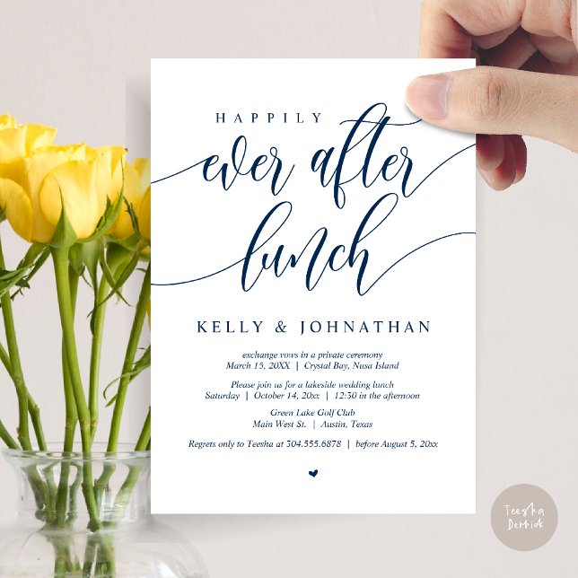 Happily Ever After Wedding Lunch, Navy Blue Invitation (Happily Ever After Wedding Lunch Invitation Card, PDF, Modern Calligraphy, in Navy Blue)