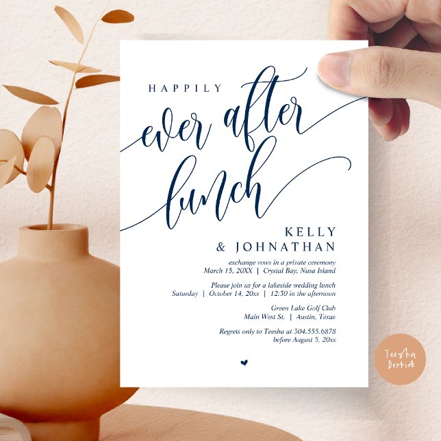 Happily Ever After Wedding Lunch, Navy Blue Invitation (Happily Ever After Lunch Invitation Card, PDF, Post Wedding Celebration, in Classy Navy Blue)