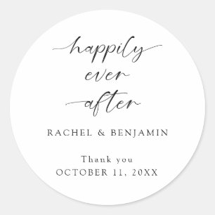Happily Ever After Wedding Minimal Script Elegant Classic Round Sticker