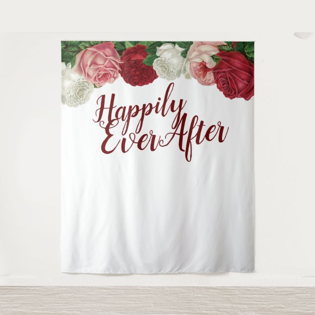 Happily Ever After Wedding Party Backdrop Tapestry (Front)