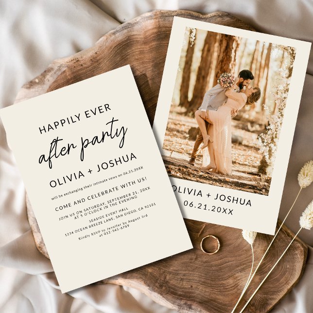 Happily Ever After Wedding Party Beige Minimalist Invitation (Creator Uploaded)