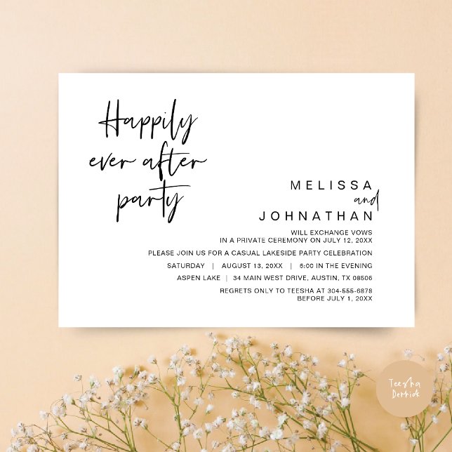 Happily Ever After Wedding Party, Black and White Invitation (Happily Ever After Party Invitation Card, PDF, Modern Wedding Elopement, in Black and White)