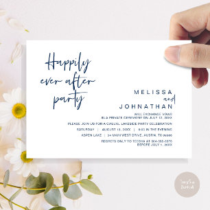 Happily Ever After Wedding Party, Classy Navy Blue Invitation