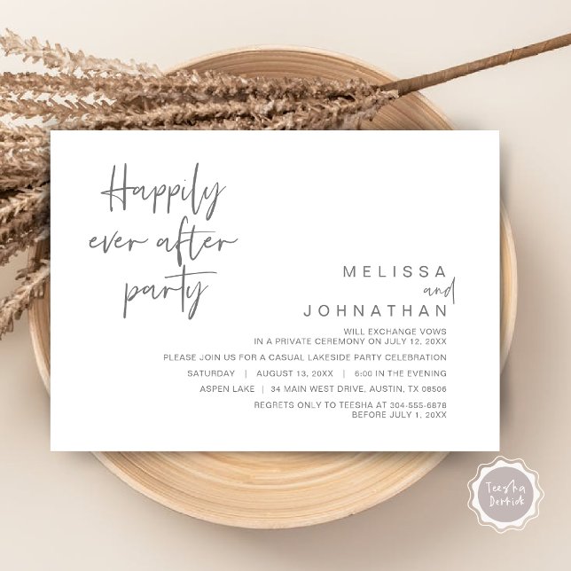Happily Ever After Wedding Party, Dark Grey Invitation (Happily Ever After Party Invitation Card, PDF, Modern Wedding Elopement, in Dark Grey)