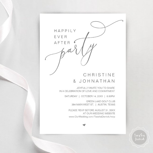 Happily Ever After Wedding Party Dinner Dancing Invitation (Happily Ever After Wedding Party Romantic Dinner Dancing Invitation Card, PDF, in Dark Grey)