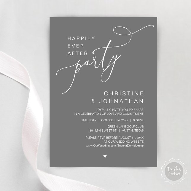 Happily Ever After Wedding Party Dinner Dancing Invitation (Happily Ever After Wedding Party Romantic Dinner Dancing Invitation Card, PDF, in Dark Grey)