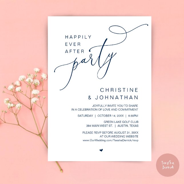 Happily Ever After Wedding Party Dinner Dancing Invitation (Happily Ever After Wedding Party Romantic Dinner Dancing Invitation Card, PDF, in Navy Blue)