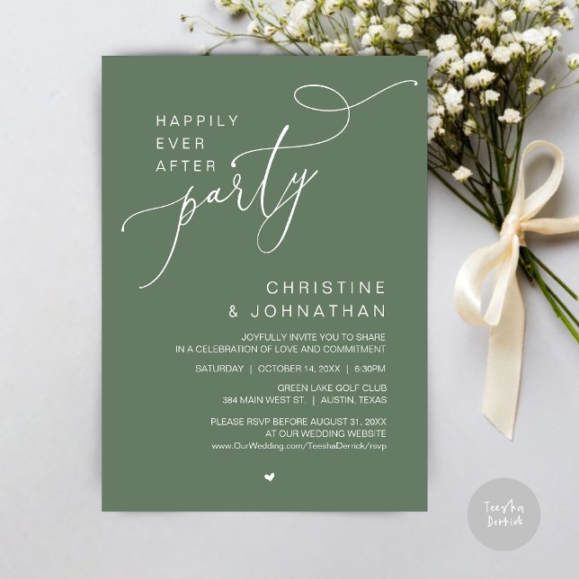 Happily Ever After Wedding Party Dinner Dancing Invitation (Happily Ever After Wedding Party Romantic Dinner Dancing Invitation Card, PDF, in Forest Sage Green)