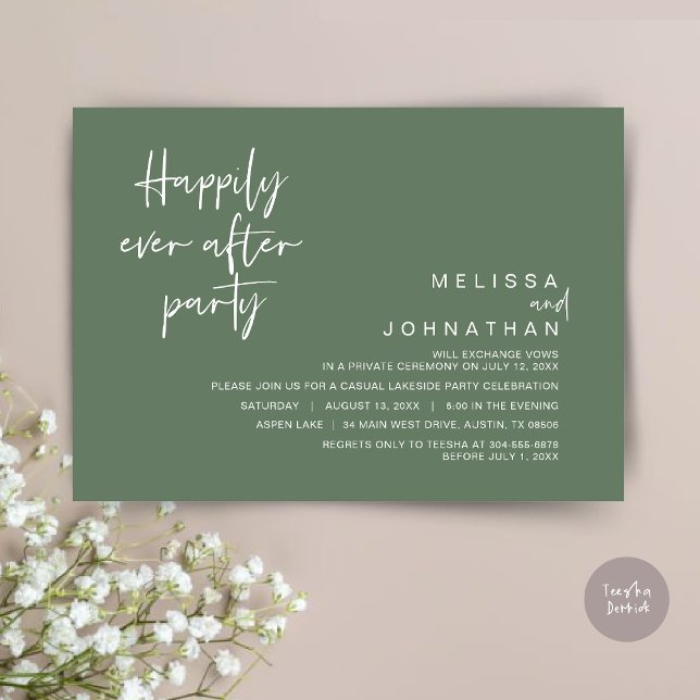 Happily Ever After Wedding Party, Forest Sage Gree Invitation (Happily Ever After Party Invitation Card, PDF, Modern Wedding Elopement, in Forest Sage Green)