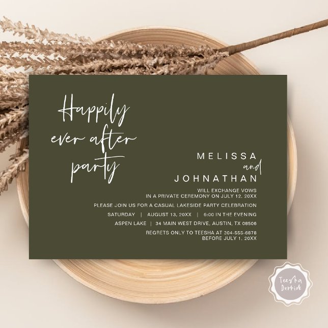 Happily Ever After Wedding Party, Olive Green Invitation (Happily Ever After Party Invitation Card, PDF, Modern Wedding Elopement, in Olive Green)