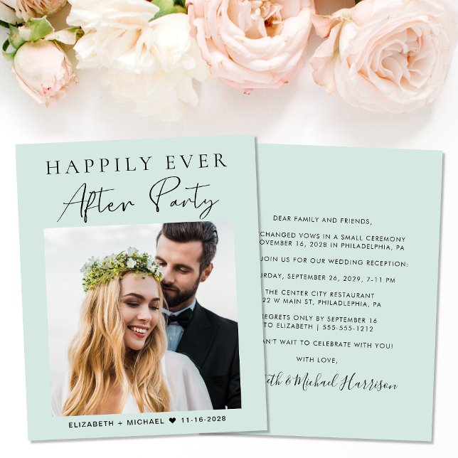 Happily Ever After Wedding Party Photo Mint Invite (Your love story deserves a grand celebration!)