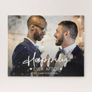 Happily ever after wedding personalised photo jigsaw puzzle