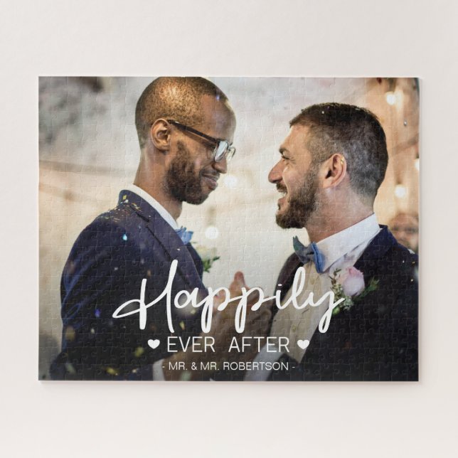 Happily ever after wedding personalised photo jigsaw puzzle (Horizontal)