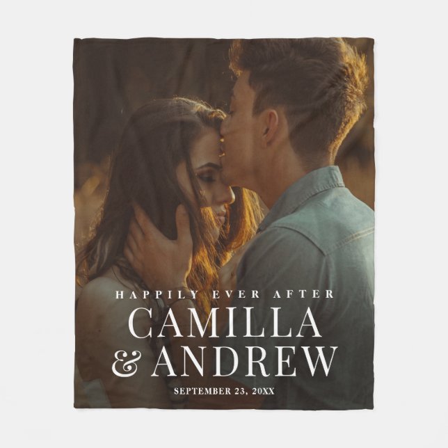 Happily Ever After Wedding Photo Fleece Blanket (Front)